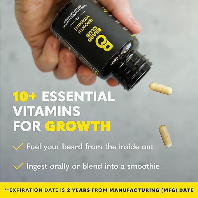 The Beard Club Titanium Beard Growth Kit - Derma Roller, Growth Oil, Vitamins, Vitamin Spray, Biotin Balm, Thickening Conditioner, Shampoo, Straight Razor, Scissors, Comb, Cleansing Spray - Gift Set