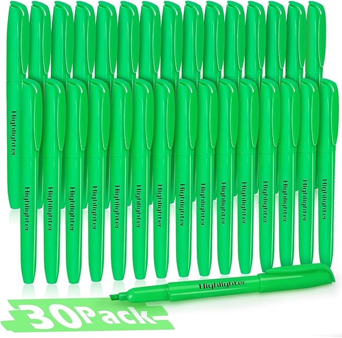 Duchong Highlighters, 30 Packs Green Highlighter Bright Colors Bulk, Chisel Tip Dry-Quickly No Bleed Highlighter Markers for Adults Kids, Office Classroom Must Have, School Supplies for Teachers
