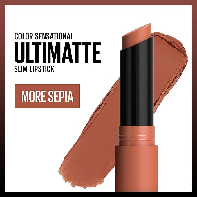 Maybelline Color Sensational Ultimatte Matte Lipstick, Non-Drying, Intense Color Pigment, More Sepia, Mid-Tone Camel, 1 Count