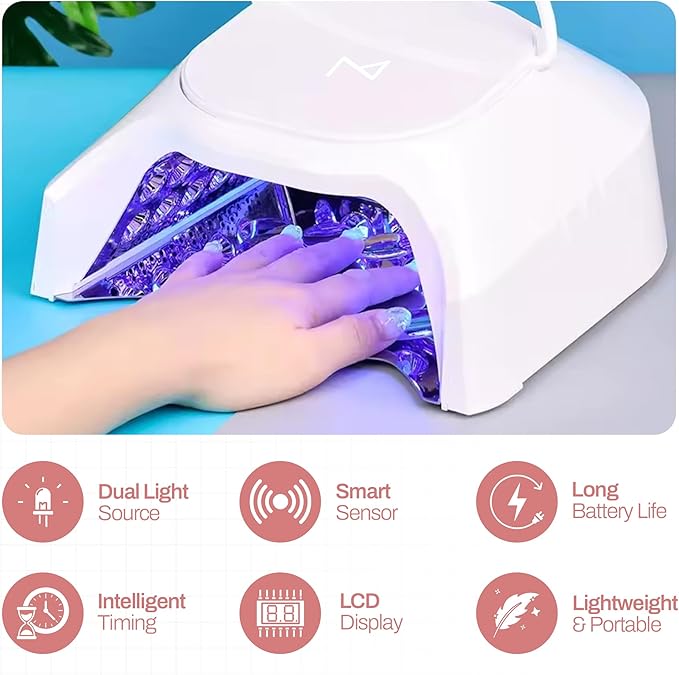M - GlowPro Professional Hybrid 86W Wireless Rechargeable UV LED Nail Curing Lamp Cordless Nail Dryer for Gel Nails, Manicure, Pedicure (Ombre Purple)