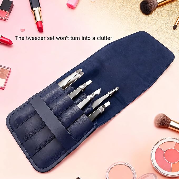 Tweezers for Women Facial Hair, 5Pcs Set, Round tip Eyebrow Tweezer for men, Professional Stainless Steel Pointed Splinter Ingrown Hair removal