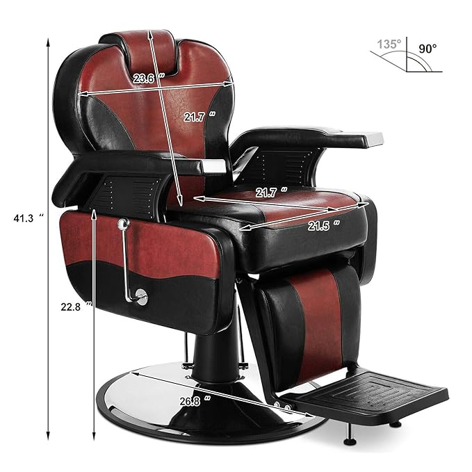Artist hand Barber Chair Hydraulic Reclining Barber Chairs Heavy Duty Salon Chair for Hair Stylist Tattoo Chair Salon Equipment (Red,Black)