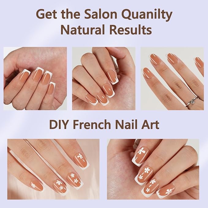 Misssix French Gel Nail Tips, 160Pcs French Tip Press on Nails Short Square Brown, No Need to File Tips Pre-lasting, Fake Nails for Nail Art DIY 16 Sizes