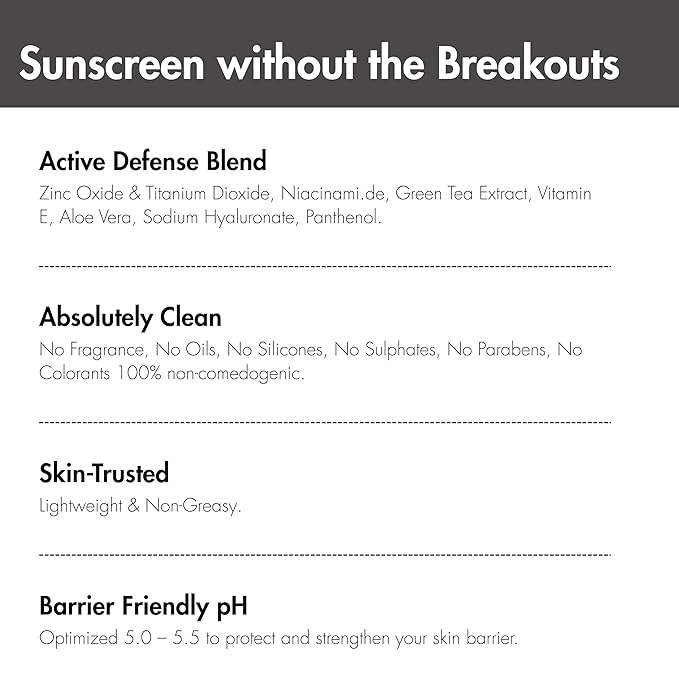 Breakout-Free Mineral SPF 50 Face Sunscreen – Zinc Oxide, Non-Comedogenic Broad-Spectrum UVA/UVB Protection for Sensitive & Acne-Prone Skin | Lightweight, Hydrating, Matte Finish & Water-Resistant 52G