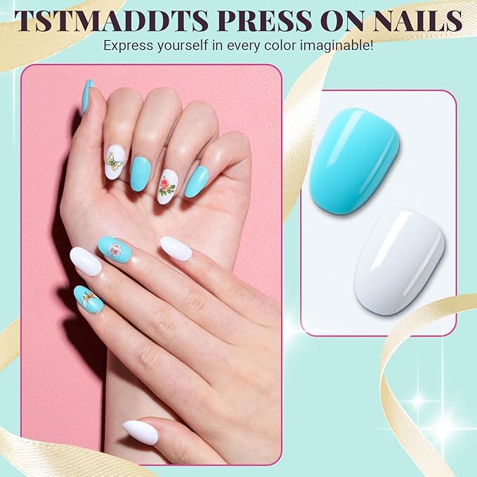 24 Colors Press On Nails, TsMADDTs 720PCS Short Oval Press On Nails with Glue, File, Tabs, Stickers and Tweezer for Home Manicure or Salon