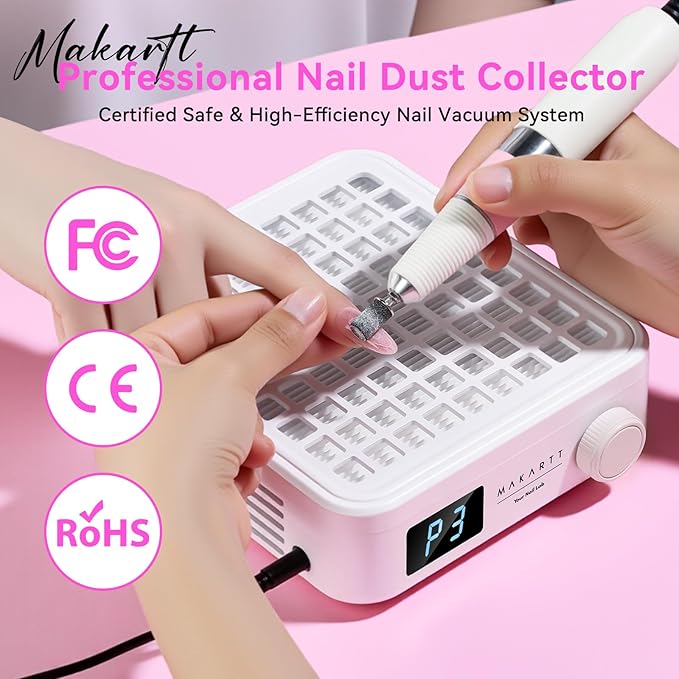 Makartt Professional Nail Dust Collector – Powerful Dust Collector Nail Tech Quite Suction Machine for Acrylic Nails Manicure & Pedicure Salon & Home Use Includes 10pcs Filters & Dust Brush