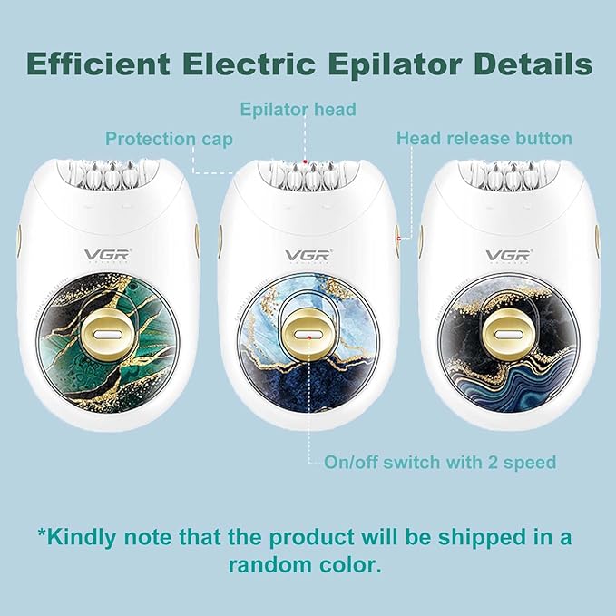 VGR 706 Professional Epilator for Women,Portable Cordless Smooth Glide Hair Removal Device for Legs, Underarm, Back,Full-Body Epilator with 18 Tweezers System, 2 Speeds Hair Removal with Silent Design