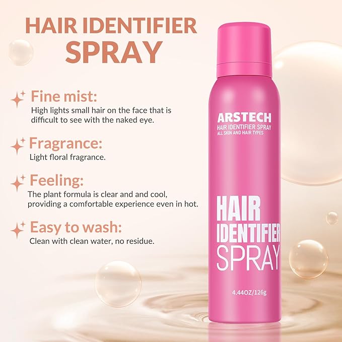 Hair Identifier Spray for Face Shaving Dermaplaning Tool 4 Pack Skin Body Dermaplaning Spray for Women with 16 Face Razor for Face Shaver Hair Removal Kit Excess Hair Dermaplane Razor for Women Face