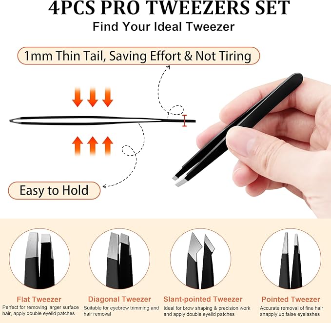 Tweezers Set and Nail Clippers 8Pcs Precision No Gaps Eyebrow Tweezer Kit for Facial Hair Men & Women Travel Tweezers with Leather Case (Black/Red)