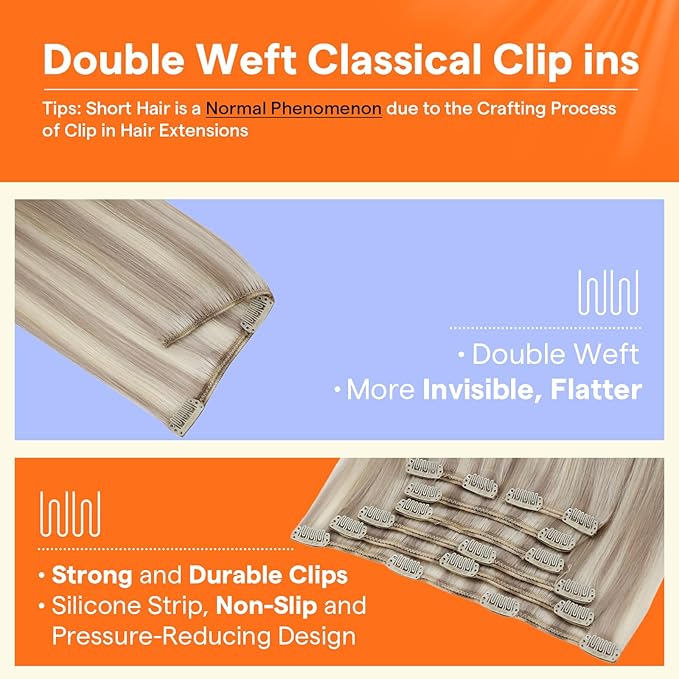 Full Shine Balayage Blonde Clip in Hair Extensions Remy Clip in Extensions Color 18 Ash Blonde to 22 and 60 Platinum Human Hair Extensions Double Weft 18 Inch 120 G 7 Pcs