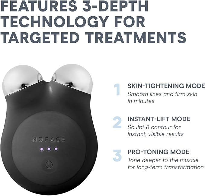 NuFACE MINI+ Microcurrent Facial Device Kit - FDA Cleared Face Sculpting & Skin Tightening Device to Contour, Lift & Tone + Microcurrent Gel Activator & Silk Creme - Midnight Black