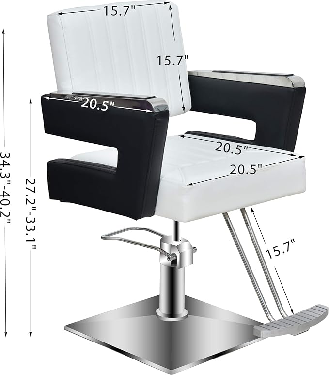 BarberPub Salon Chair for Hair Stylist, All Purpose Hydraulic Barber Styling Chair, Beauty Spa Equipment 8815 (6’’ Seat Height Adjustment) (Black&White)