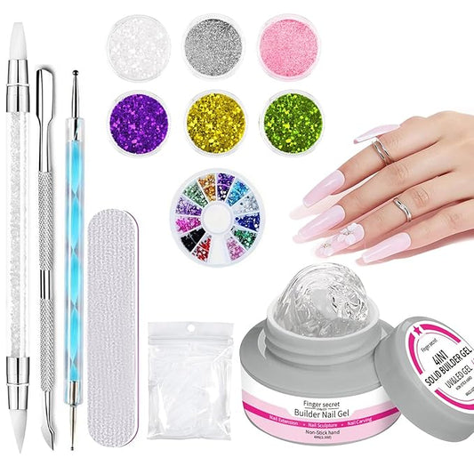 Builder Gel Hard Gel Nail Kit (Clear), Non-stick Nail Extension GelS, Multi-functional Long-lasting Carving NailS Art 60g 2.1-oz, Suitable to DIY Homes or Salon