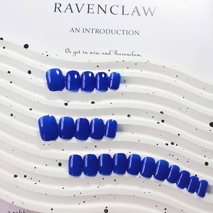 KQueenest Royal Blue Square Press on Nails Short, Gel Fake Nails Short Coffin, Pure Color Natural Small Nails Press on, Solid Stick on Nails for Women Daily Office Manicure