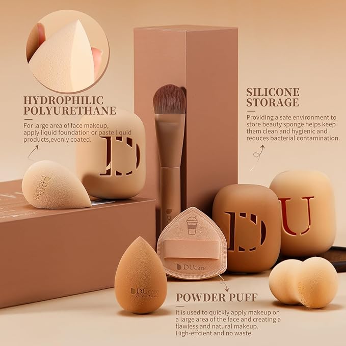 DUcare Makeup Brushes Set 14Pcs Coffee Series Makeup Brush set with Makeup Sponges Gifts Foundation Blending Face Powder Blush Eye Shadows Brushes