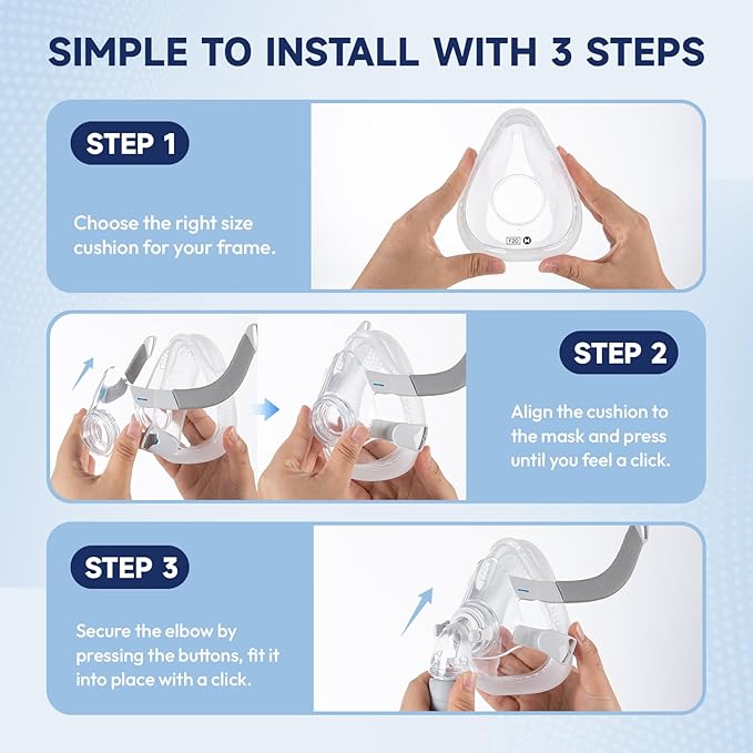 2-Pack Replacement Full Face Cushions Compatible with Original AirFit F20 AirTouch F20, Innovative Design for Secure Sealing and Nose Pressure Reduce, Ultra Soft Silicone, CPAP Supplies Accessories, L