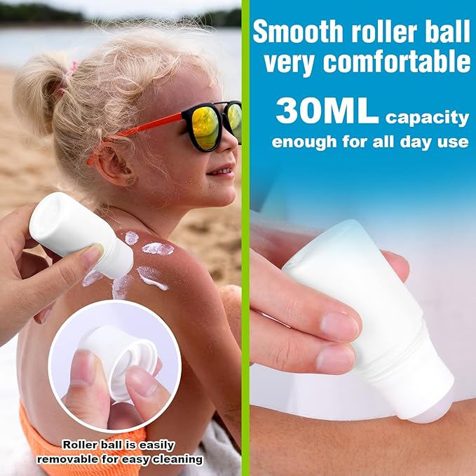 Mity rain Sunscreen Applicator for Kids, 3PCS Sunscreen Roller Bottle and Sunblock Buddy Brush Set, Buddies Sunscreen Applicator with Lid(2Roller+1Brush)