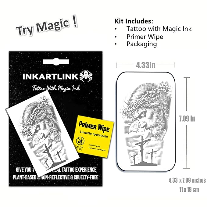 INKARTLINK Semi Permanent Tattoo, party tattoo, beautiful and realistic design, fun tattoo experience, cruelty-free, non-reflective, waterproof (Jesus 2)
