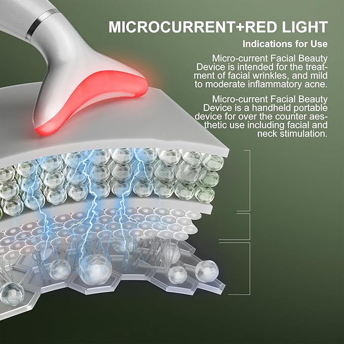 Red Light Therapy for Face, LED Face Massager Tool with Vibraion, Porable Facial Massager for Skin Care at Home, Wrinkle Reducer Face Sculpting Tool，Micro-current Facial Beauty Device(Model AM-810W)