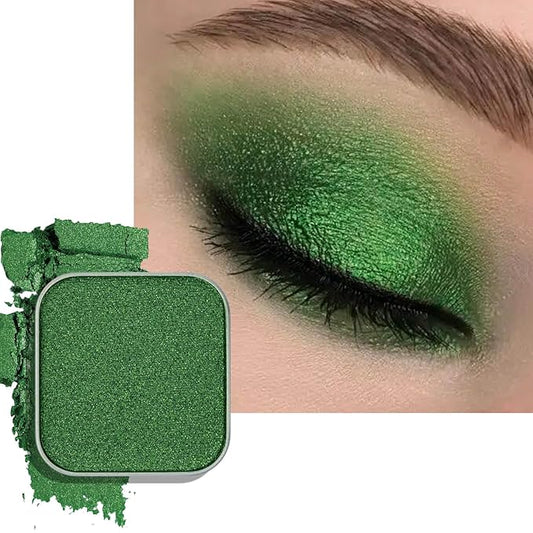 Magnetic Single-Color Metallic Flash Eyeshadow with Pan, Spring and Summer Green Eyeshadow Refill Pan, DIY Empty Magnetic Palette (Green Glimmer)