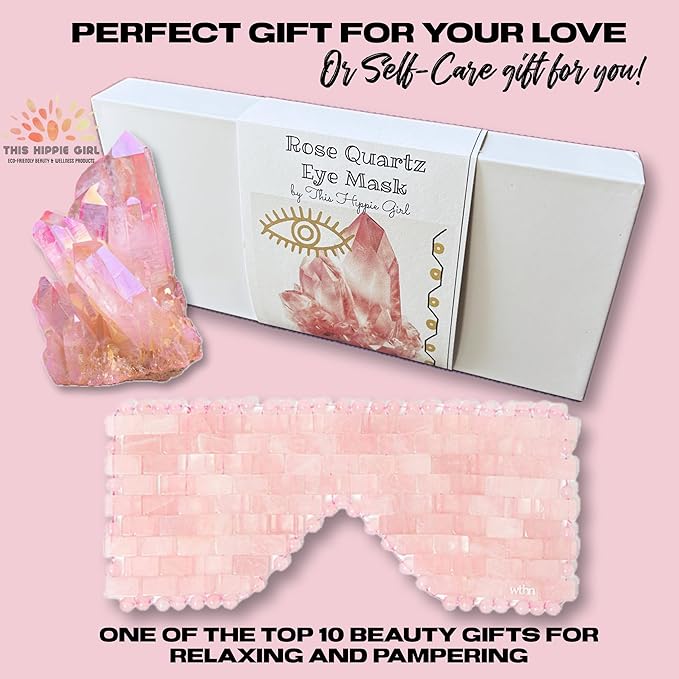 Rose Quartz Eye Mask by This Hippie Girl, Handcrafted Crystal Cut, Depuff for Puffy Eyes, Relieve Stress, The Cold-to-The-Touch Rose Quartz is Weighted for Comfort, Eye Mask for Facial