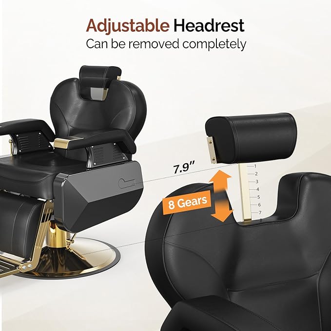 OmySalon All Purpose Hydraulic Barber Chair Recline 360 Degree Swivel Height Adjustable Heavy Duty Hairdresser Chair Beauty Salon Spa Tattoo Styling Barbershop Equipment Gold & Black
