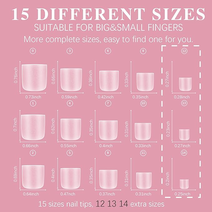 Toe Nail Tips, SSWSBYKE 300Pcs Short Square Soft Gel Full Cover Fake Toe Nail Tips 15 Sizes Matte Press on Acrylic Toe Nail Extensions For Home DIY Nail Salon