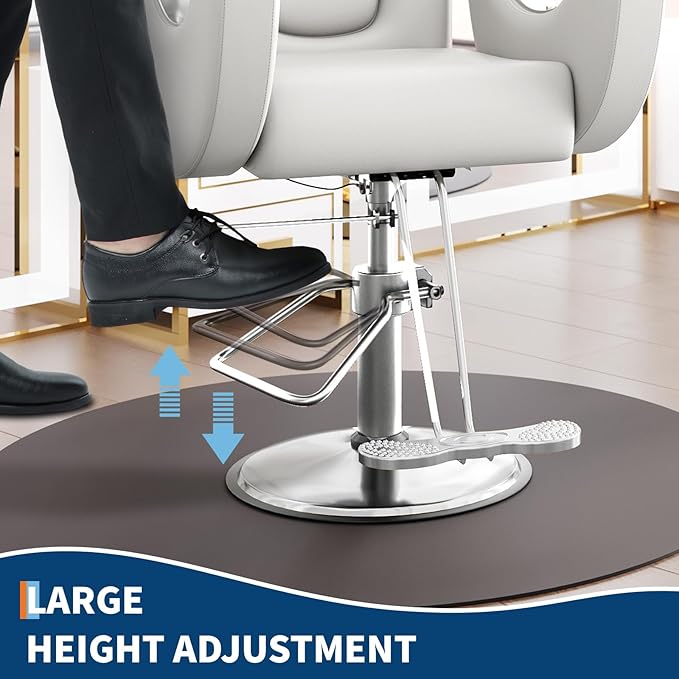 Barber Salon Chair, Reclining Salon Chair with Heavy Duty Hydraulic Pump, 360° Swivel and Height Adjustable, 330 LBS Capacity Spa Beauty Equipment Hairdresser Armchair for Barbershop- Grey & Silver