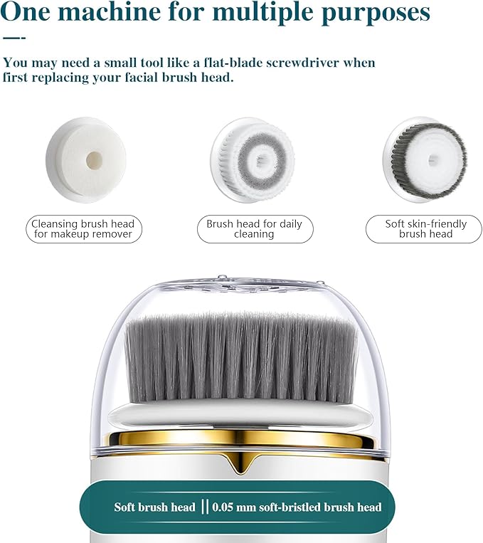 Face Scrubber Facial Cleansing Brush - Electric Waterproof Spin Exfoliator with 3 Cleanser Heads and 2 Speeds for Gentle Exfoliating & Deep Cleansing (White)