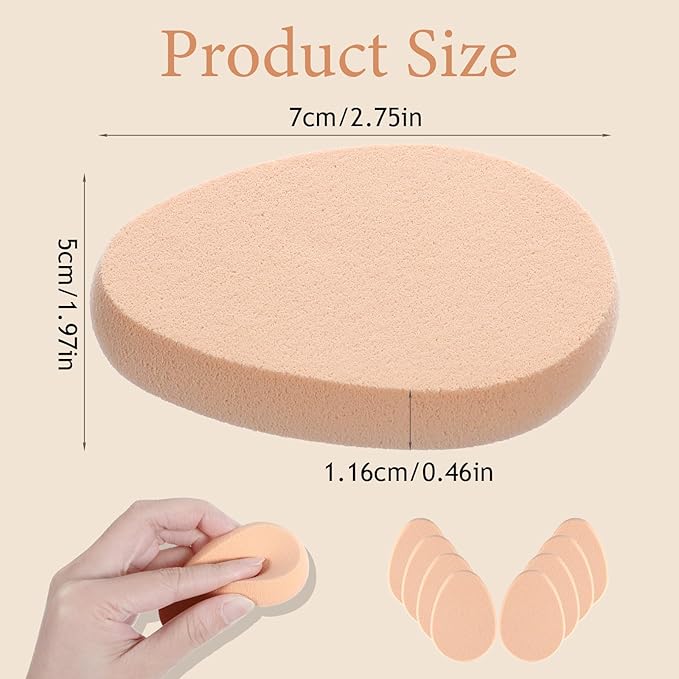 Oval Puff Set 8 Pcs Flat Makeup Sponge Facial Powder Blender Puffs Foundation Sponge Beige Beauty Egg Smooth Air Cushion Puff for Natural Easy Soft Long Lasting Beginner Friendly
