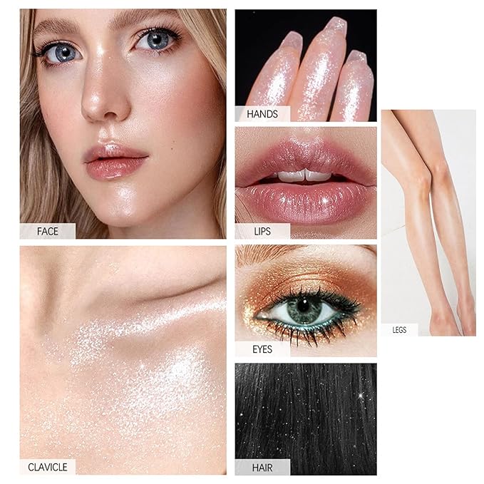 Highlighter Makeup Powder,Body Glitter Face Highlighter Peach Shimmer Powder Ball Puff,Multi-Use Face Highlighter Diamond Shimmer Makeup Powder Puff Patting Glitter Contour and Highlighter