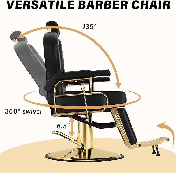 Barber Chair Professional Reclining Salon Chair for Hair Stylist Heavy Duty Hydraulic 360 Degree Swivel, Height Adjustable Spa Beauty Equipment for Barbershop