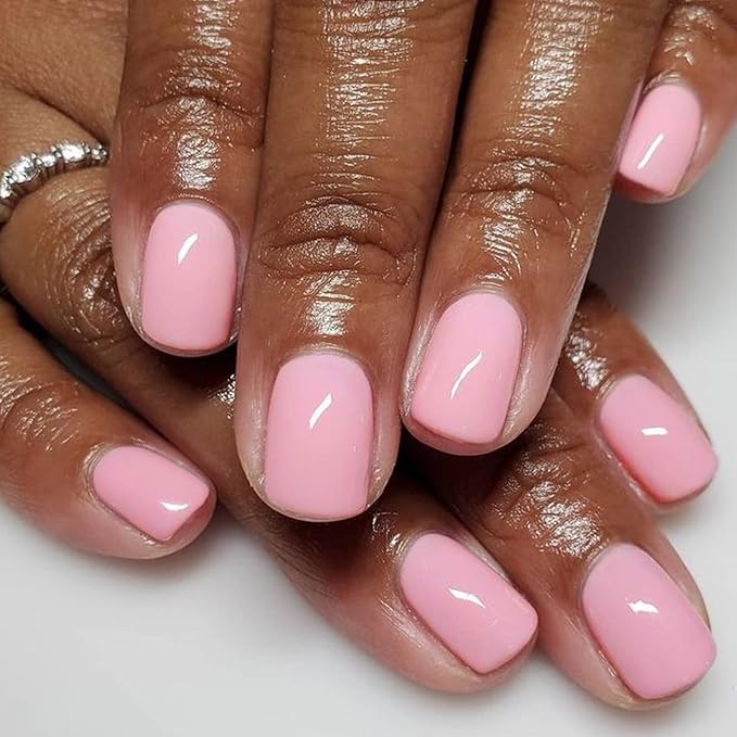 GLAMERMAID Extra Short Press on Nails 24PCS, Light Pink Fall Gel Glue on Nails, Glossy Round Reusable UV Finish Fake Nails Acrylic False Nails Manicure Kits for Women