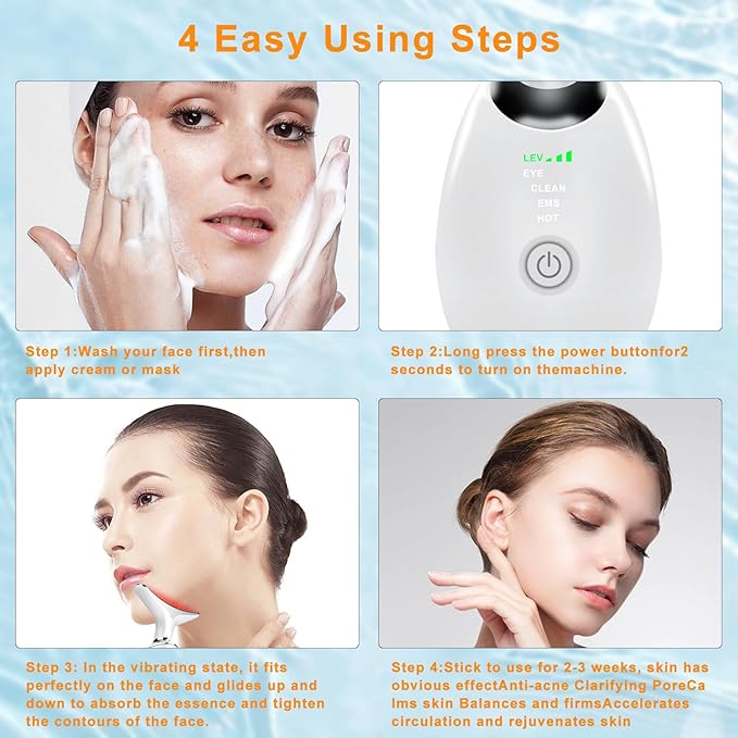 Face Neck Massager for Skin Tightening, 7 Color Portable Face Massager Tool for Skin Care, Based on Triple Action LED, Thermal, and Vibration Technologies, Improve and Smooth
