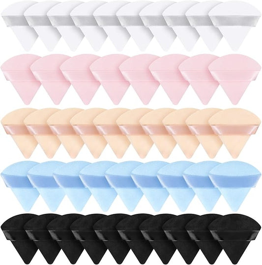 Suclain 48 Pcs Velour Triangle Powder Puff Soft Velour Makeup Puff for Face Powder Makeup Triangle Sponges for Wet and Dry Cosmetic Foundation Loose Mineral Body Tool(Bright Color)