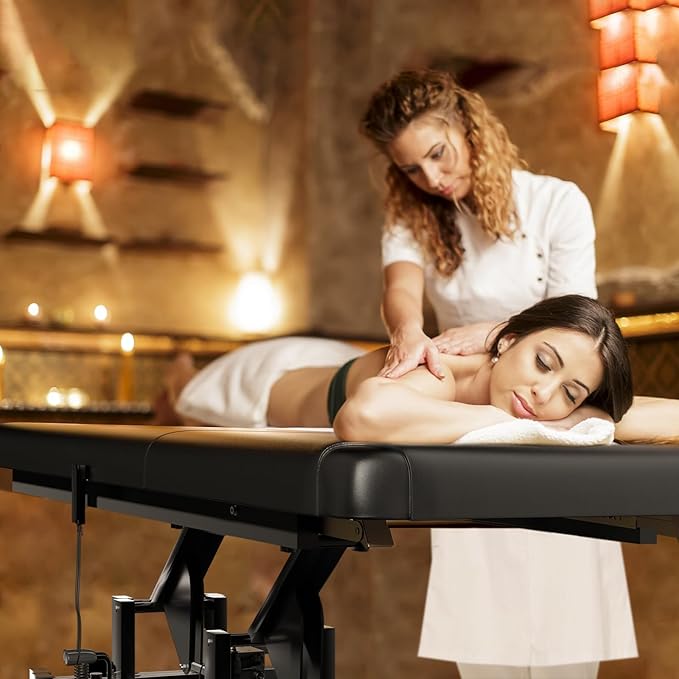 Electric Adjustable Backrest Massage Table for Esthetician, Heavy Duty Professional Electric Lift Massage Bed for Spa Treatment, Salon, Physical Therapy, Facial, Tattoo, Reiki, and Beauty, Black