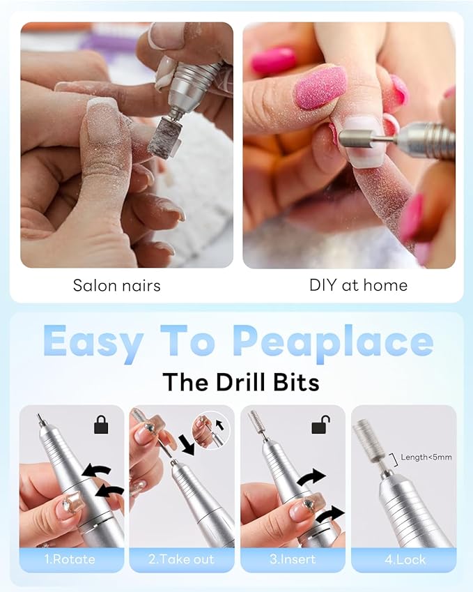 CozyZen Cordless Nail Drill Professional: 45000 RPM Rechargeable Electric Nail File Kit, Portable & Low Noise for Acrylic, Gel Nails, Manicure & Pedicure - Salon & Home Use