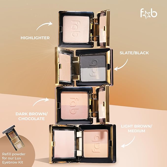 Lux Eyebrow Kit Refill Powder - Soft and Natural Eyebrow Definition for Dark Brown/Chocolate Brows On-The-Go