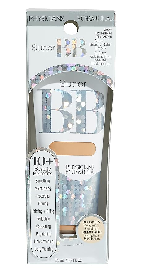 Physicians Formula Super BB Cream. All in 1 Tinted Beauty Balm Foundation Cream, Sheer Moisturizing Coverage, Cruelty Free Light/Medium