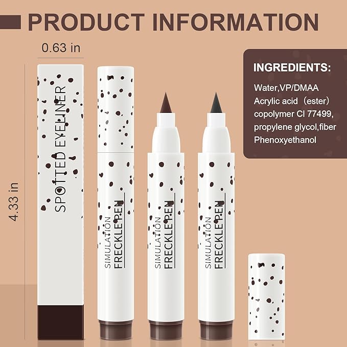 Freckle Pen, Natural Lifelike Faux Freckles Makeup Pen, Waterproof & Quick Dry, Soft Dot Spot Professional Faux Freckles, Create Magic Freckle Makeup (Light Brown)