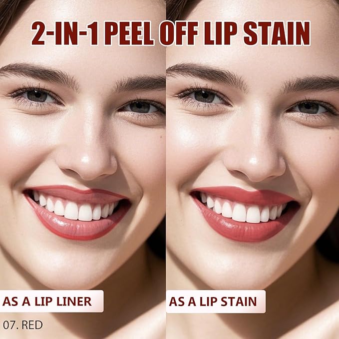 Lip Liner Stain Peel Off with Tweezer, Long Lasting Matte Lip Tattoo, Highly Pigmented Color Lip Makeup, Waterproof, Transfer-proof Lipstain for Women, for All Skin Types 07