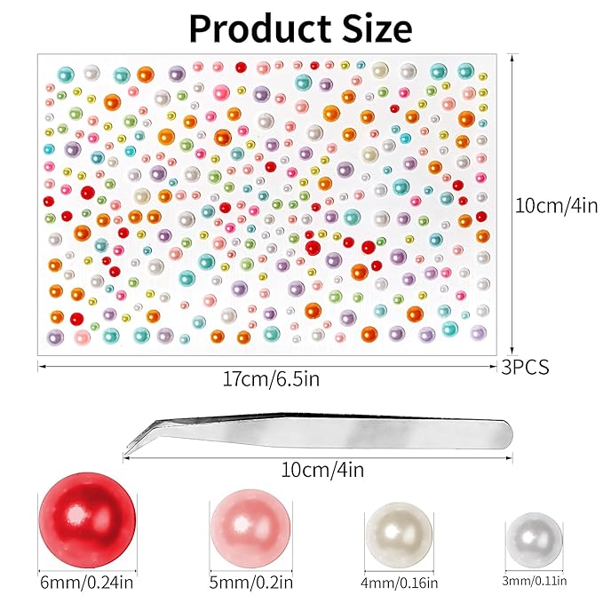 975Pcs Face Gems Hair Gems, Self-Adhesive Face Jewels Eye Jewels Rhinestones 3/4/5/6 mm DIY Face Gems Stick on, Hair Body Rhinestones Gems Crystals Pearls for Face Makeup, Crafts (Pearl_Color)