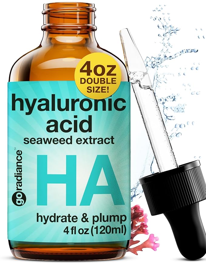 Double Size (4OZ) Hyaluronic Acid Serum for Face 3.5%, Hyaluronic Acid Moisturizer, Hydrating Serum for Face, Moisturizing Hyaluronic Acid Serum with Seaweed and Chamomile, Glow Face Serum for Women