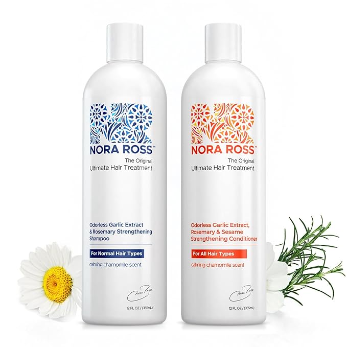 Nora Ross Garlic Extract & Rosemary Strengthening Shampoo and Conditioner Set – Natural Shampoo and Hair Conditioner for Normal to Dry, Brittle Hair – All Natural Scalp Cleanser Formula – 12 oz each