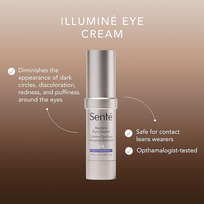 Senté Illuminé Eye Cream | Diminish Dark Circles, Discoloration, Redness, and Puffiness Around The Eyes | with Patented HSA, Niacinamide and Peptides | 0.5 Oz