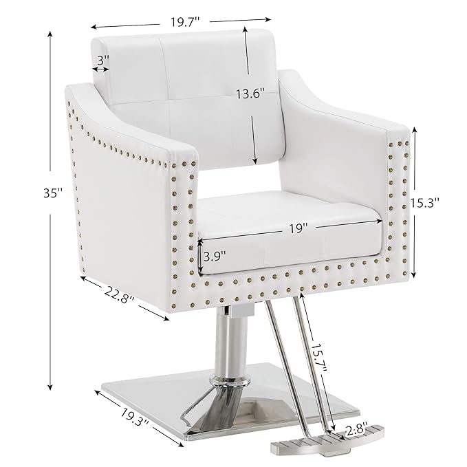 BarberPub Salon Chair for Hair Stylist, Hydraulic Barber Styling Chair, Beauty Spa Equipment 8813 (6" Seat Height Adjustment) (White)