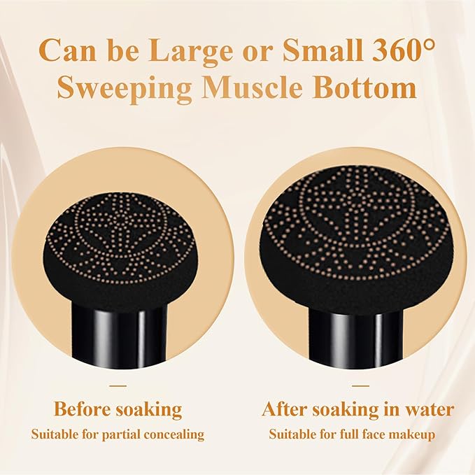 Air Cushion CC Cream Mushroom Head - Moisturizing Screw Lid Concealer Makeup Base Create Long-Lasting & Waterproof Makeup, Cushion Foundation Full Coverage for All Skin Types (Medium Deep)