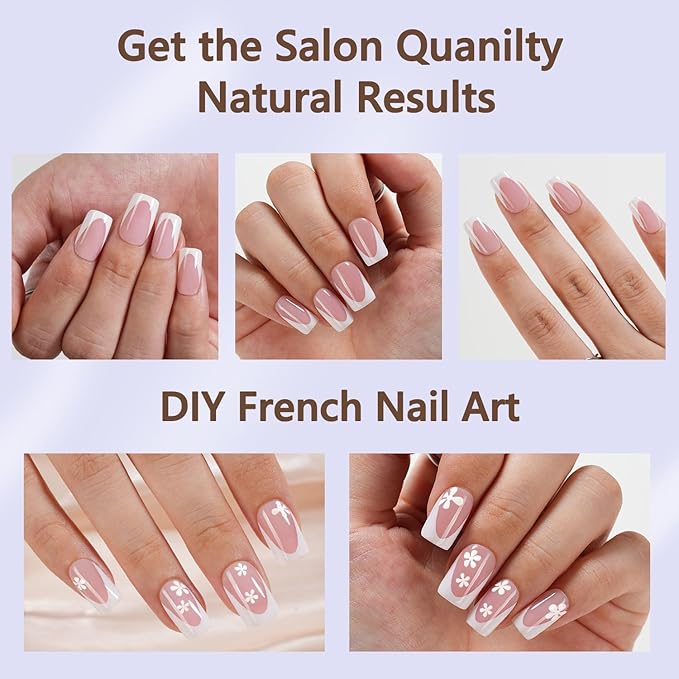 Misssix French Gel Nail Tips, 160Pcs Deep Almond French Tip Press on Nails Short Square, No Need to File Tips Pre-lasting, Fake Nails for Nail Art DIY 16 Sizes