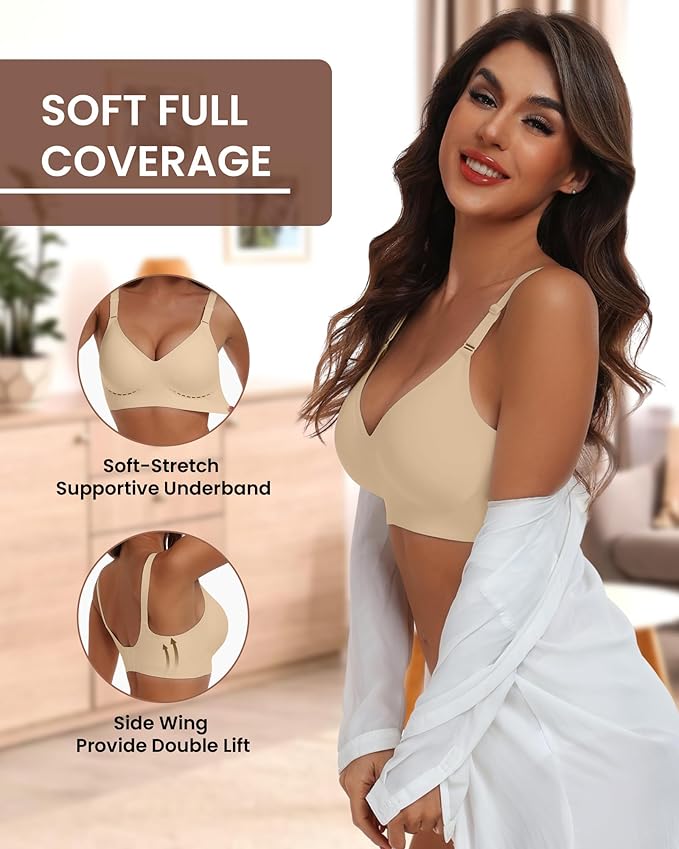 HORISUN Comfortable Seamless Full Coverage Bra for Women Wireless Bras with Soft Support Regular and Plus Size