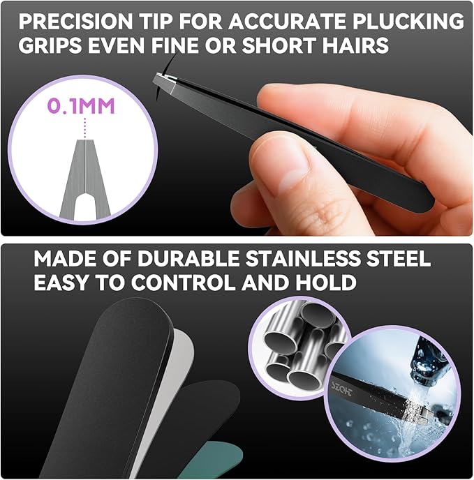 Professional Tweezers Set for Eyebrows – 4PC Precision Stainless Steel Tweezers Kit with Slant, Pointed & Flat Tips – Eyebrow Hair Removal Tool for Women & Men – Eco-Friendly Paper Tube Packaging